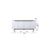 Buffet con 4 Puertas y Patas de Madera Resistente - Nogal-Blanco - 180x45x78,5cm