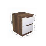 Mesilla de Noche en Nogal y Blanco, 35x40x47 cm, con 2 Cajones