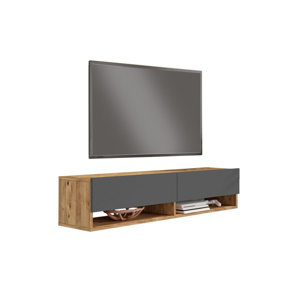 Mueble Mesa TV de Pared Color Antracita-Roble 140x31.6x29.6 cm - 2 Puertas - Estilo Moderno y Funcional.