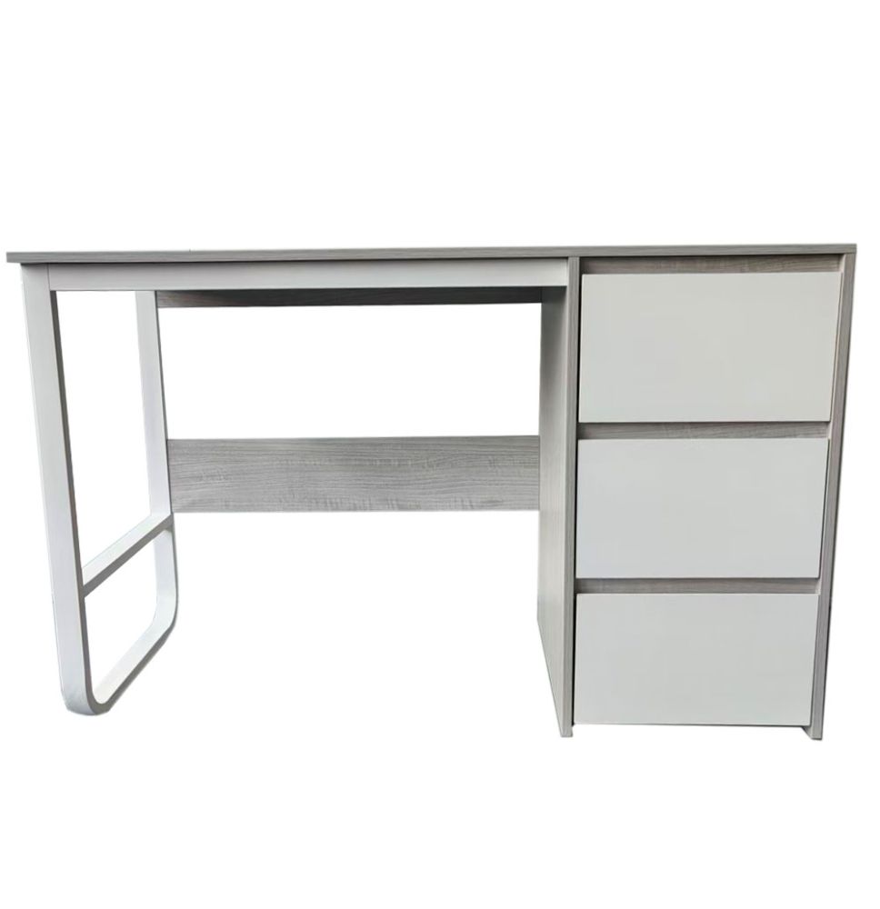 Escritorio Oficina 120 cm con 3 Cajones, Mesa de Ordenador Moderna, Tablero MDF y Melamina, Gris/Blanco, 120x48x74 cm