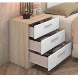 Mesita de Noche 3 Cajones, Acabado en Color Cambrian y Blanco, Medidas: 50 cm (La) x 34,6 cm (Fo) x 55 cm (Al)